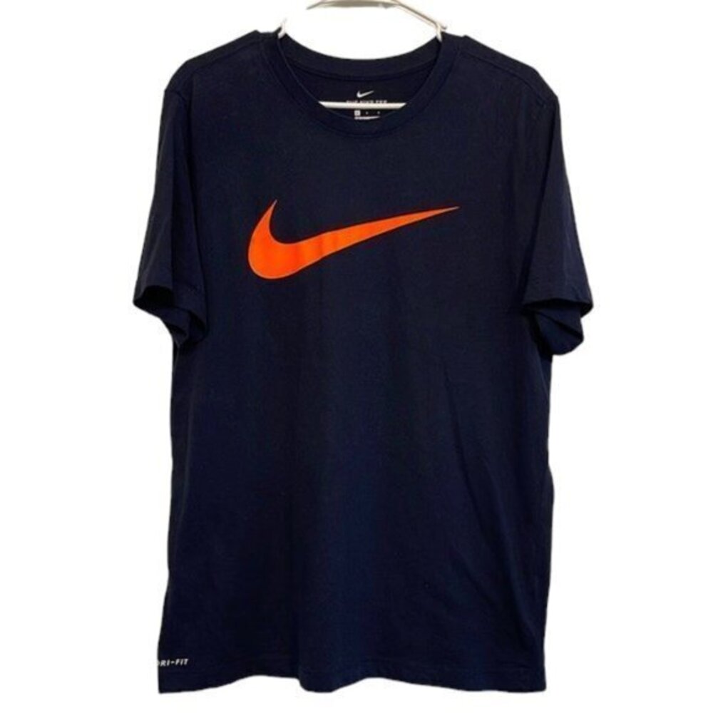 Men's The Nike Tee Dri-Fit Dark Blue S/Black S/S Crewneck Pullover Shirt SIze L